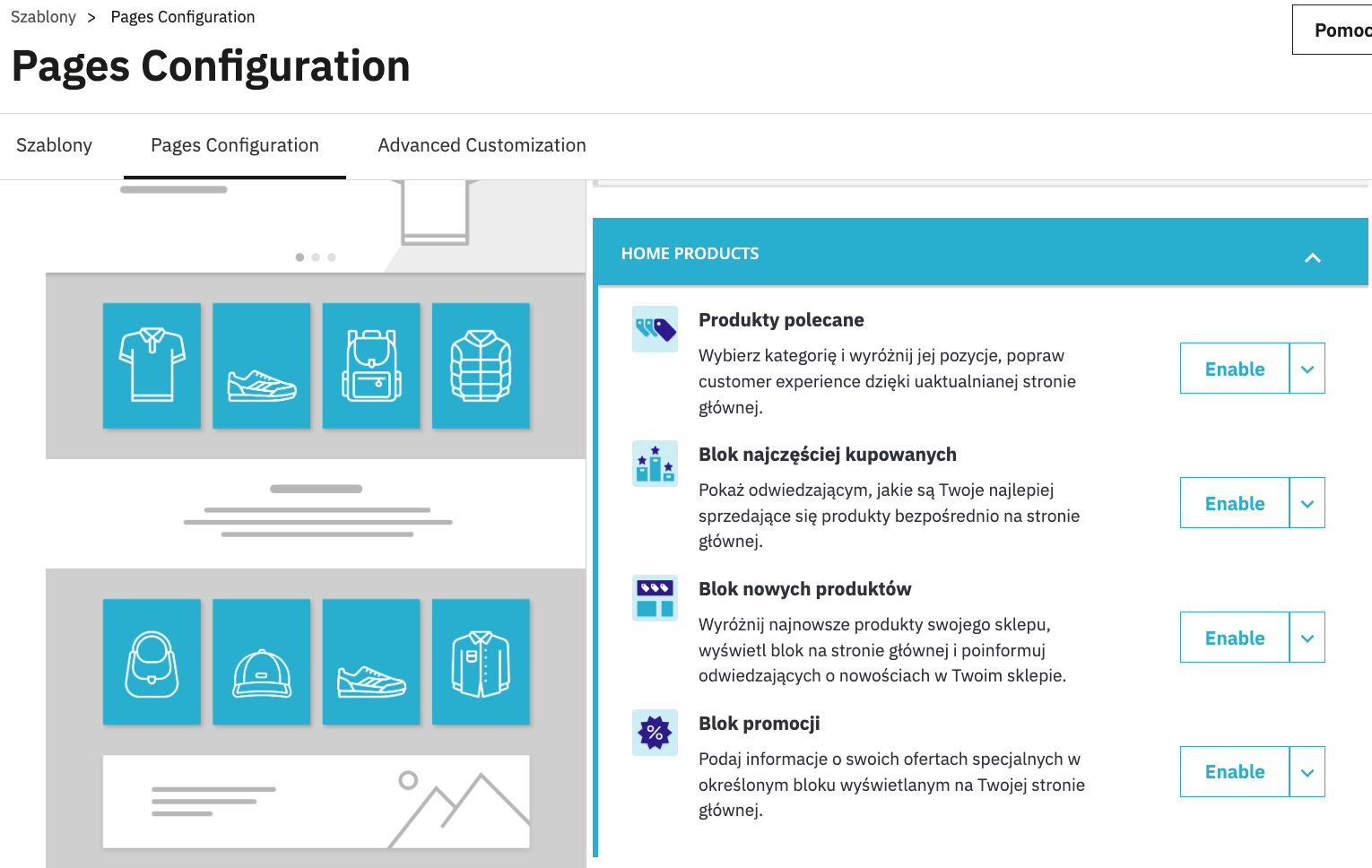 Konfiguracja stron - Home Page products