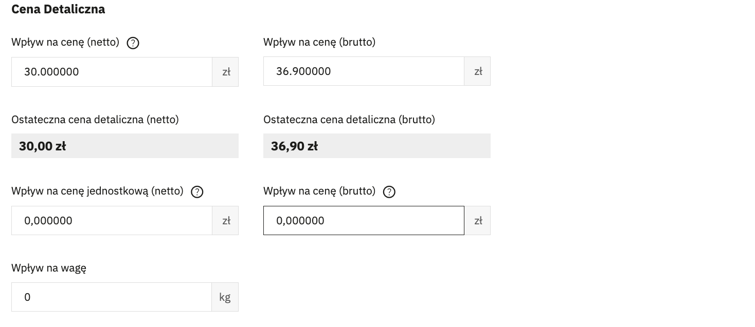 Wpływ na cenę kombinacji