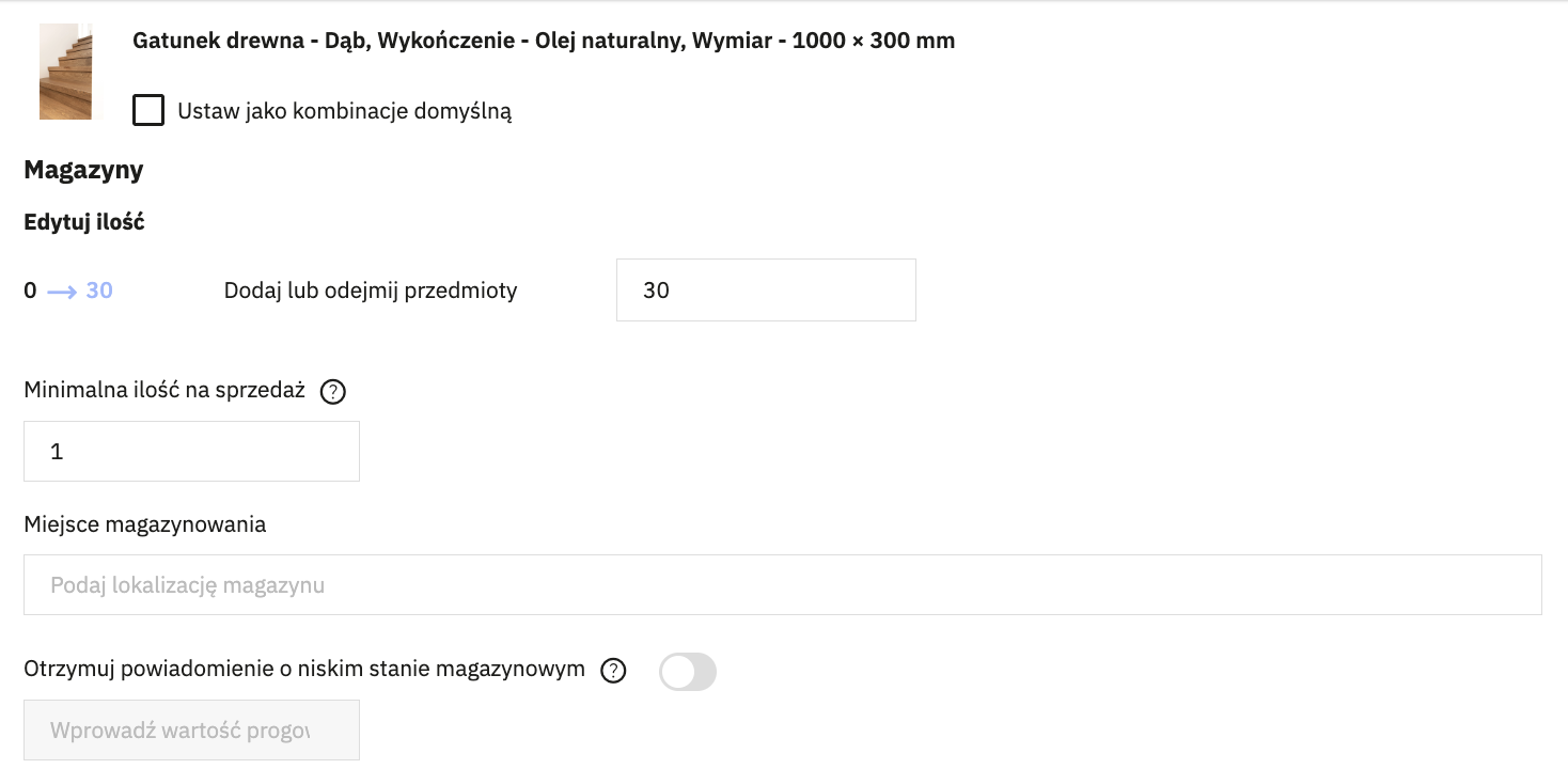 Stan magazynowy kombinacji
