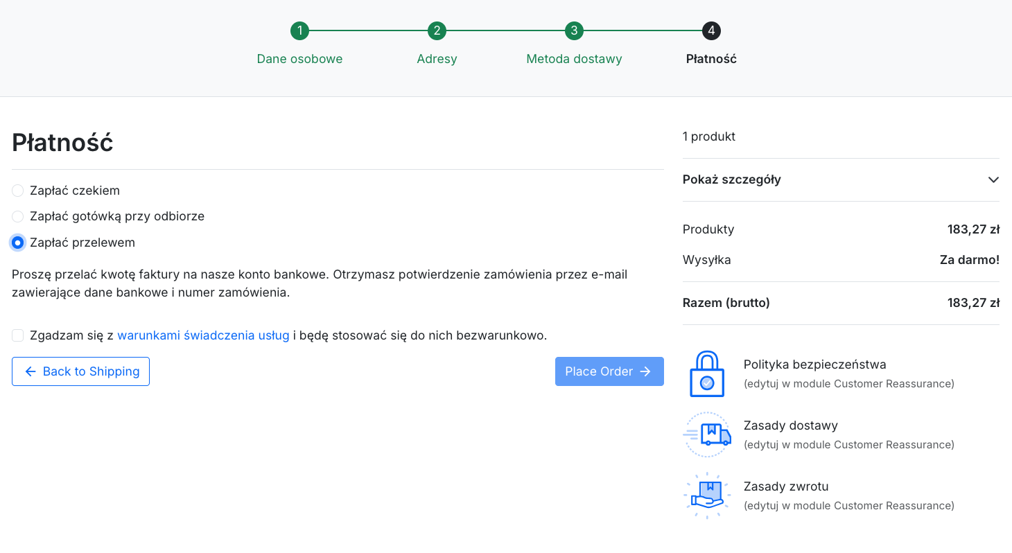 Krok płatności checkout