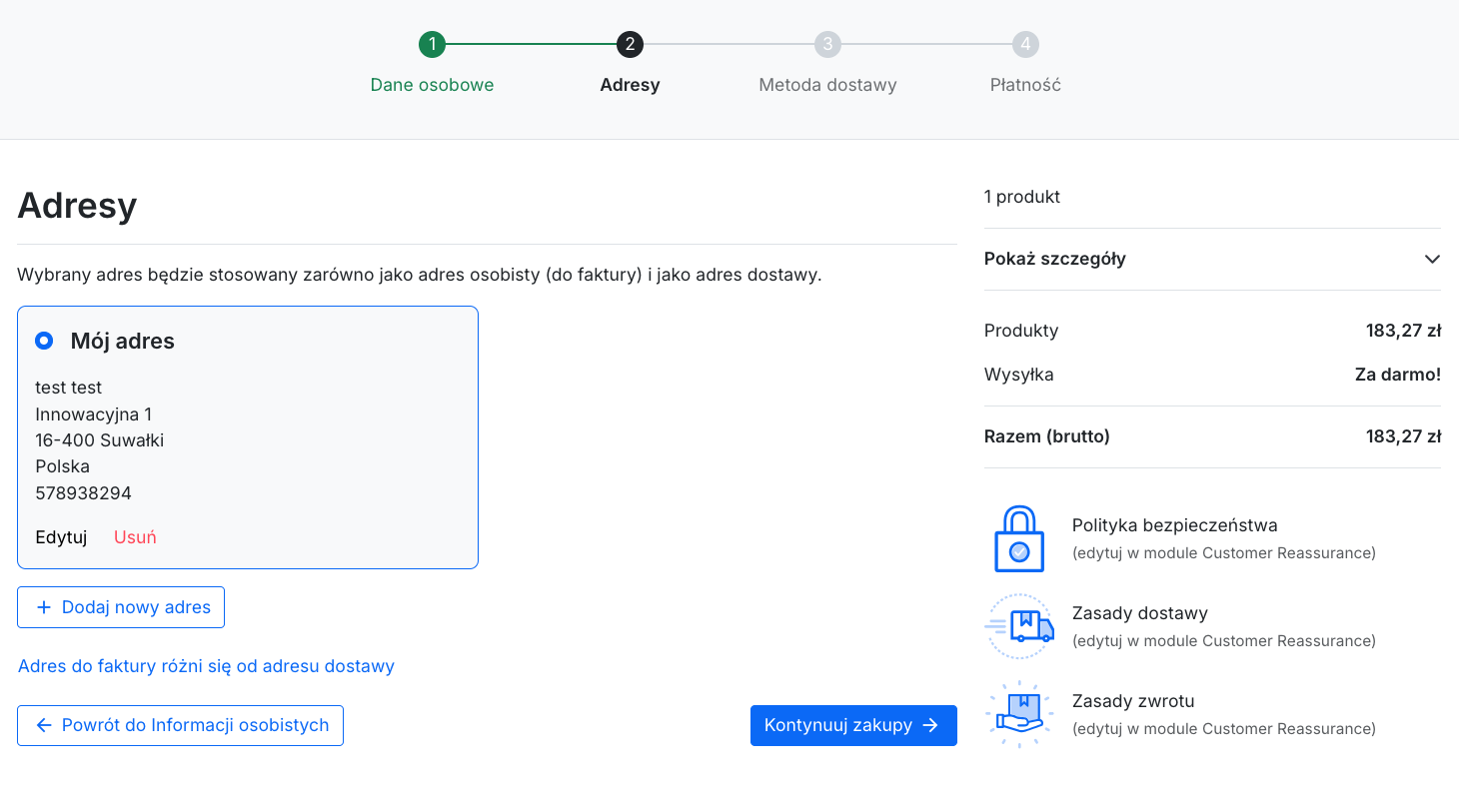 Zapisany adres w checkout