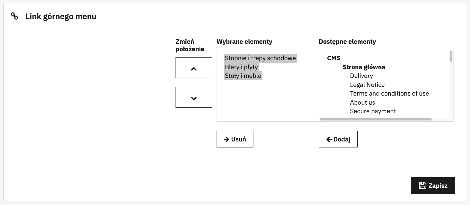 Menu po zmianie