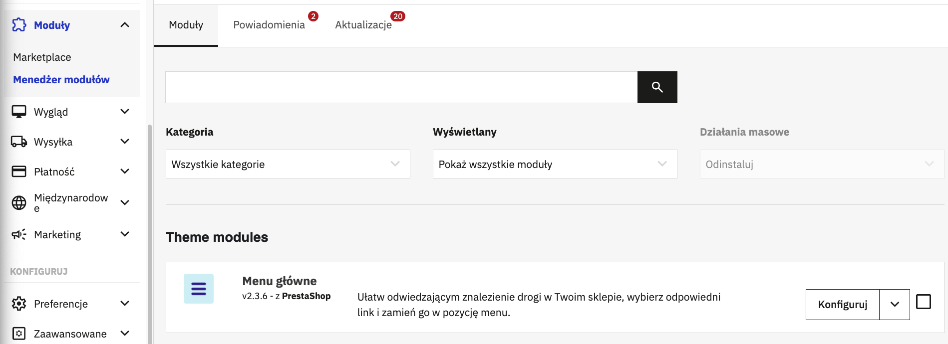 Moduł Menu główne