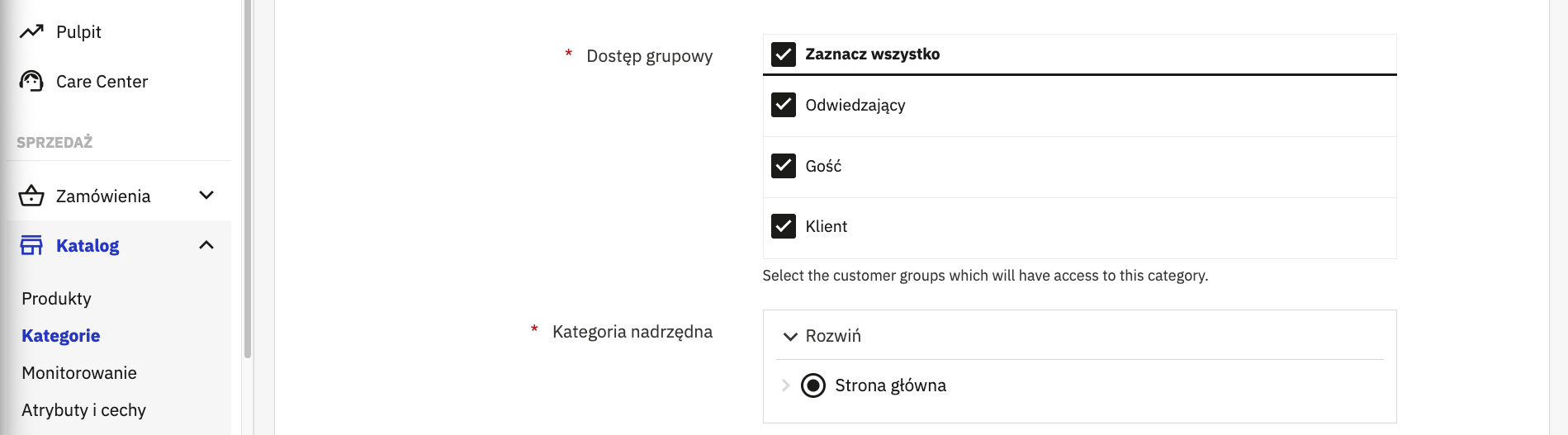 Grupy klientów i rodzic