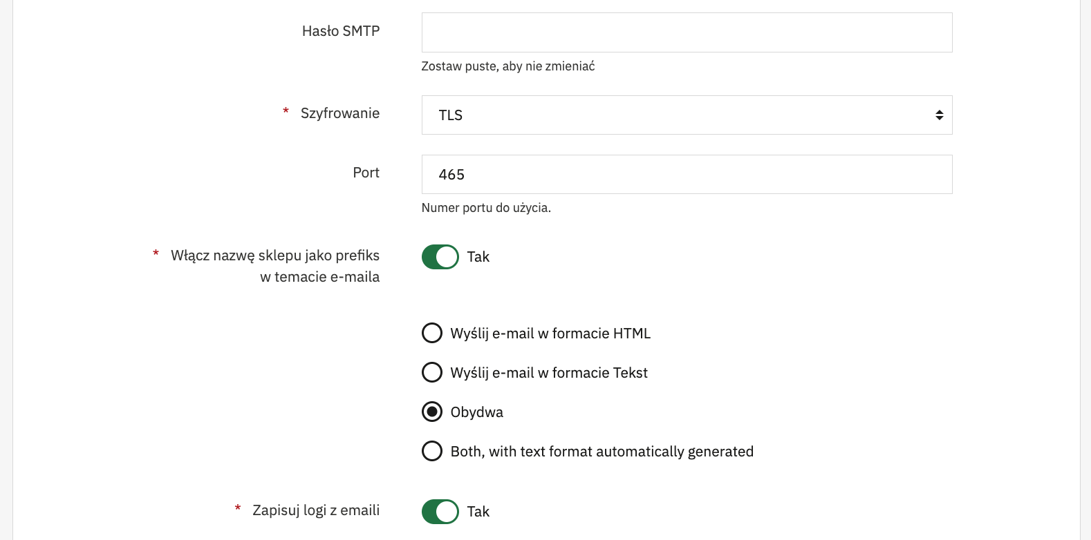SMTP Gmail: TLS, port 465, format wiadomości
