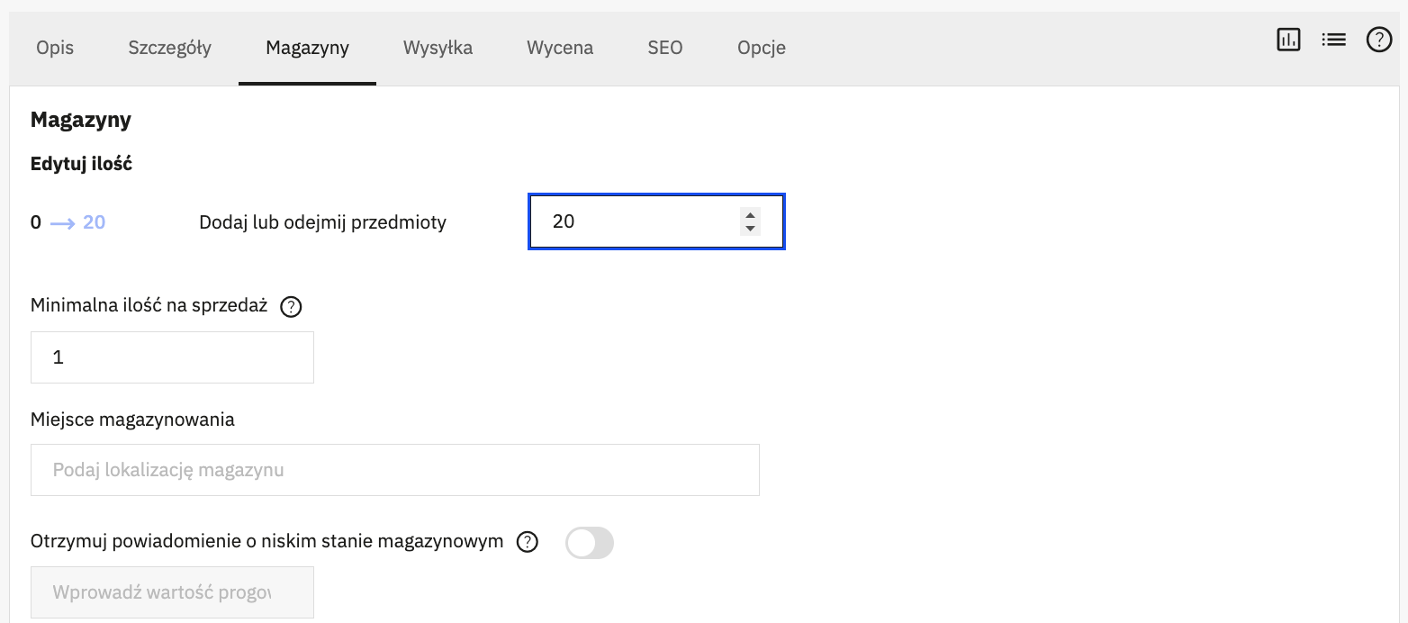Stan magazynowy produktu