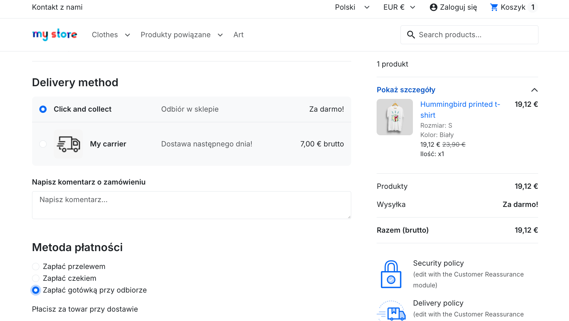 One Page Checkout w PrestaShop 9.2 – wybór dostawy i metody płatności