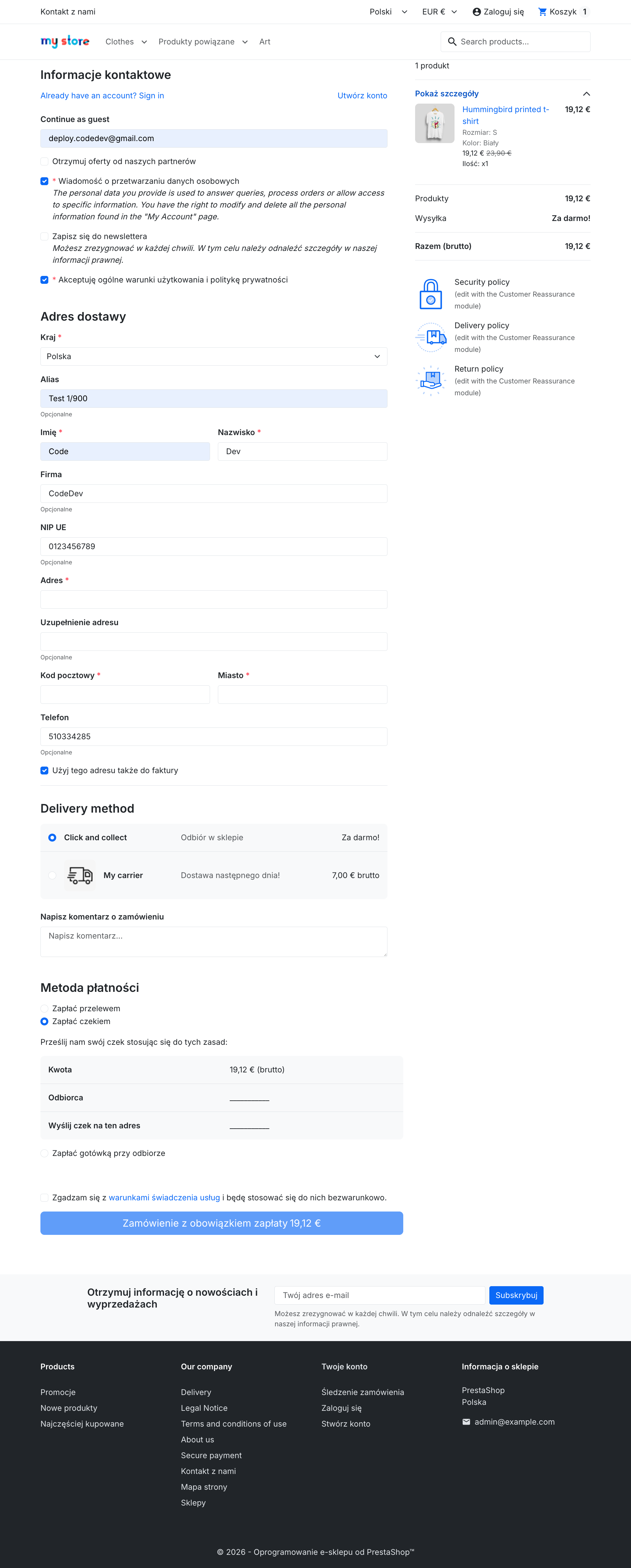 One Page Checkout w PrestaShop 9.2 – pełny formularz danych, dostawy i płatności na jednej stronie