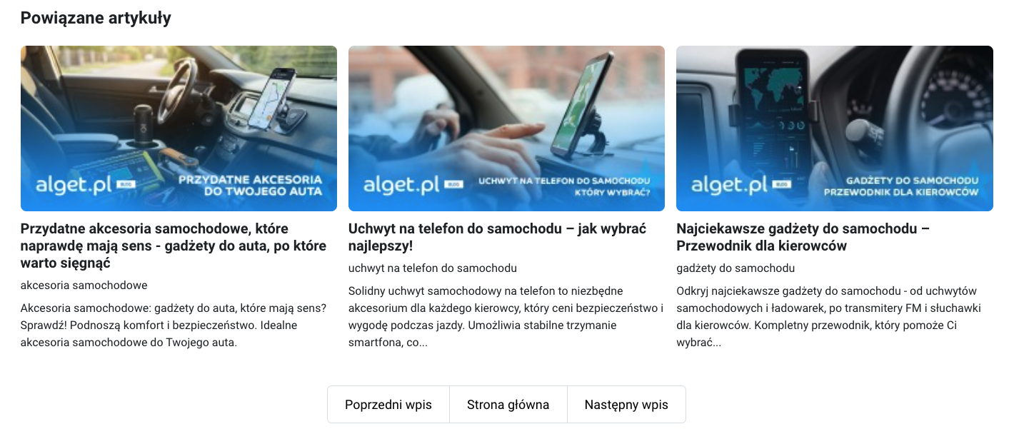 Bloki powiązanych artykułów blogowych wstrzyknięte w treść wpisu