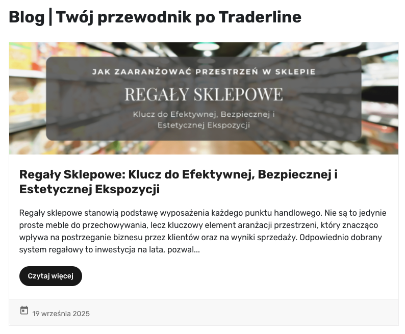 Blog Trader Line: kafel artykułu w hubie po migracji do modułu PrestaShop
