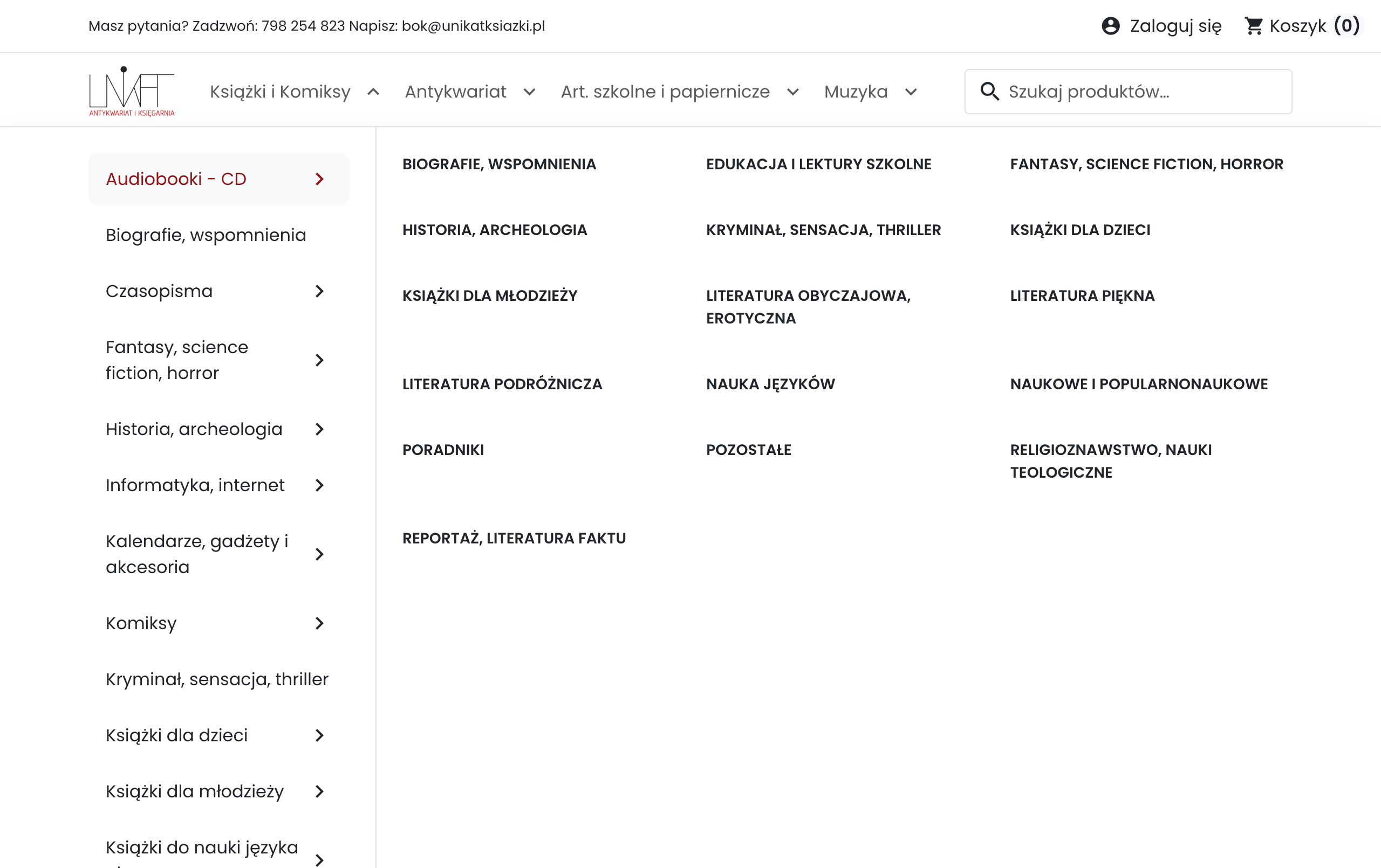 Nawigacja katalogu po migracji z rozwijanym menu Hummingbird, PrestaShop 8.2
