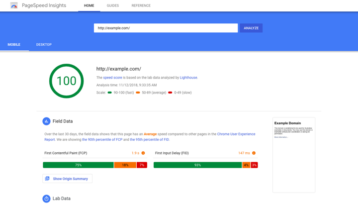 PageSpeed Insights — wynik wydajności mobile dla strony sklepu